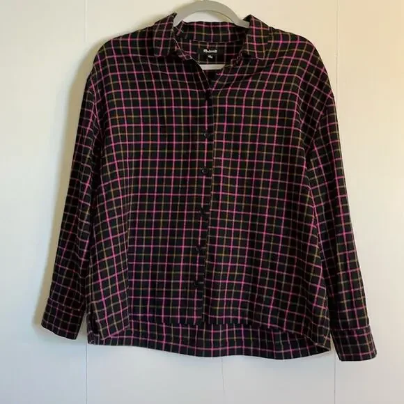 Madewell Flannel Westlake Shirt Size S Stoppard Plaid Pink Black Brown Boxy - Picture 1 of 6